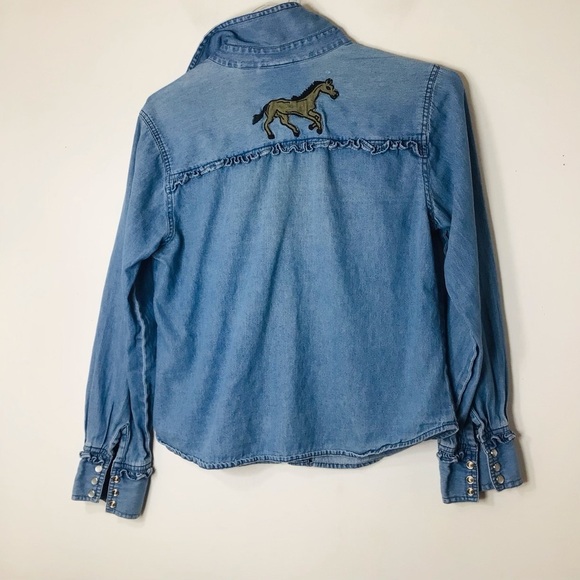 Just Class vintage button up horses India women medium blue cotton - Picture 8 of 10